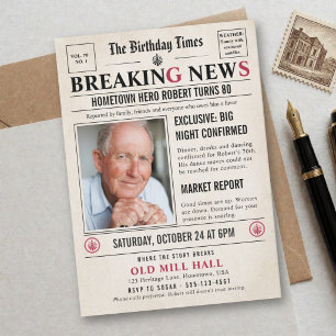 Invitation Journal Breaking News Drôle Humoristique Hommes 80