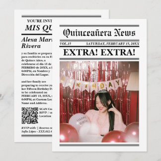 Invitation Journal de Quinceanera Élégant Code QR Photo Moder