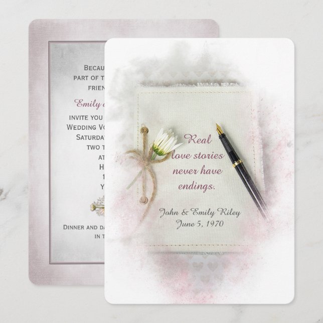 Invitation Journal de renouvellement Vow mariage avec marguer (Devant / Derrière)