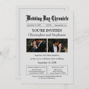 Invitation Journal minimaliste modifiable Deux photos Code QR