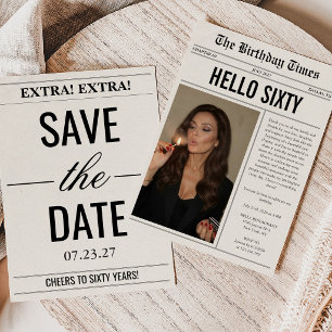 Invitation Journal photo de 60 ans d'anniversaire Hello Sixty