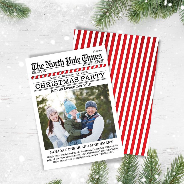 Invitation Journal rouge et blanc de la Fête (Christmas party photo invitations.)