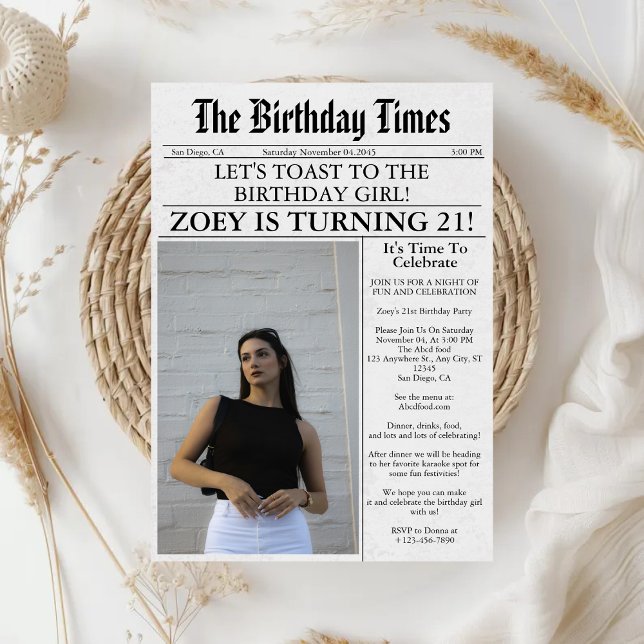 Invitation Journal Unique Fun Photo 21e Anniversaire (Créateur téléchargé)