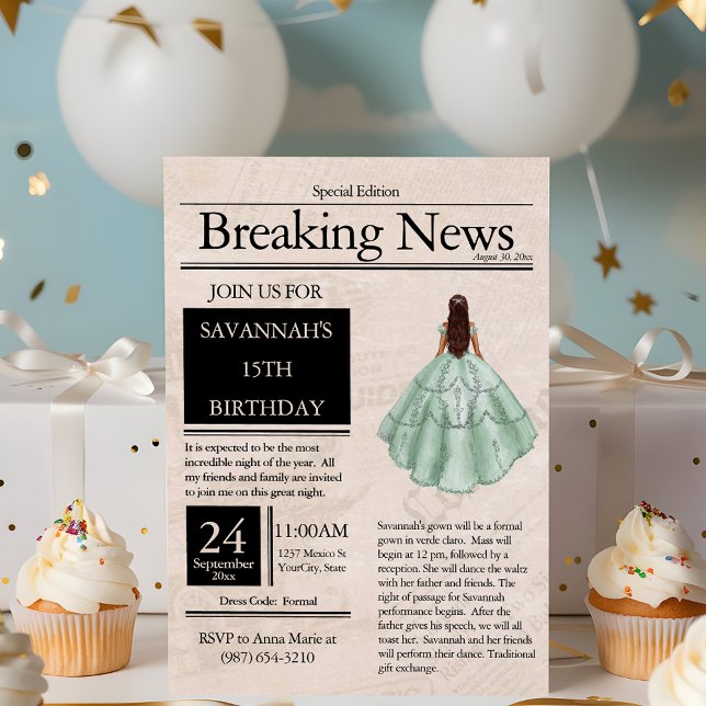 Invitation Journal vintage Quinceañera Vert clair (Créateur téléchargé)