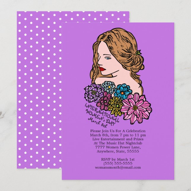 Invitation Journée Internationale de la Femme Belle Lady Part (Devant / Derrière)