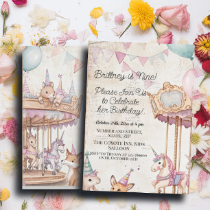 Invitation Jovely Journal Page w Animaux 9e fête d'anniversai