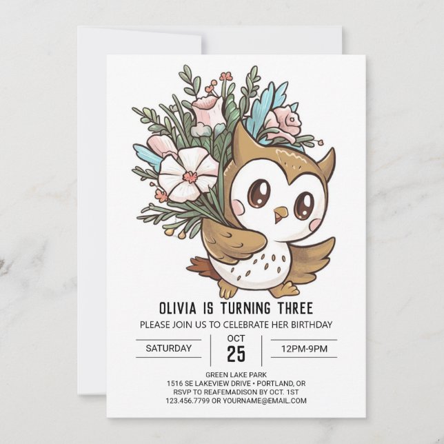 Invitation Jovely Little Digital Owl Anniversaire (Devant)