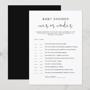Invitation JOVI Black Modern Over Under Baby shower Game Inv