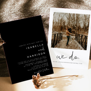 Invitation JOVI Edgy Noir minimaliste moderne Mariage photo