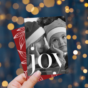 Invitation Joy Botanical Print avec photo Red Christmas