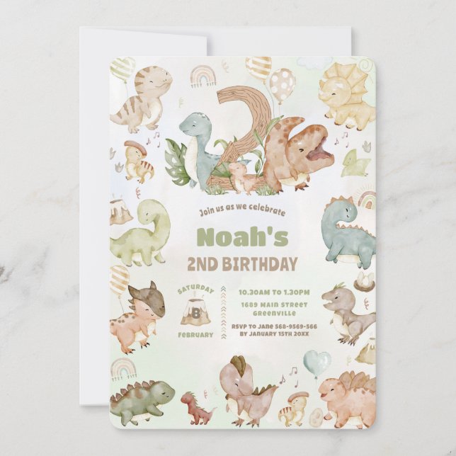 Invitation Joy Dinosaures 2ème anniversaire (Devant)