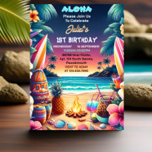Joy hula Luau Surf aloha hawaiian 1er anniversaire