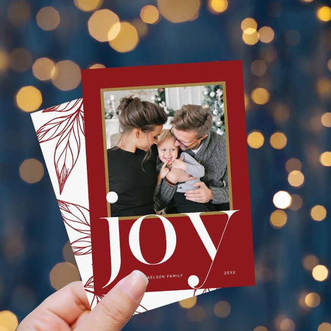 Invitation Joy Red encadré photo hiver feuillage Noël (Créateur téléchargé)