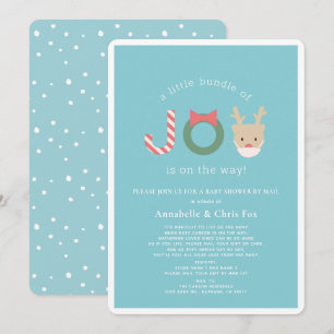 Invitation Joy Reindeer Mask Blue Baby shower de vacances par