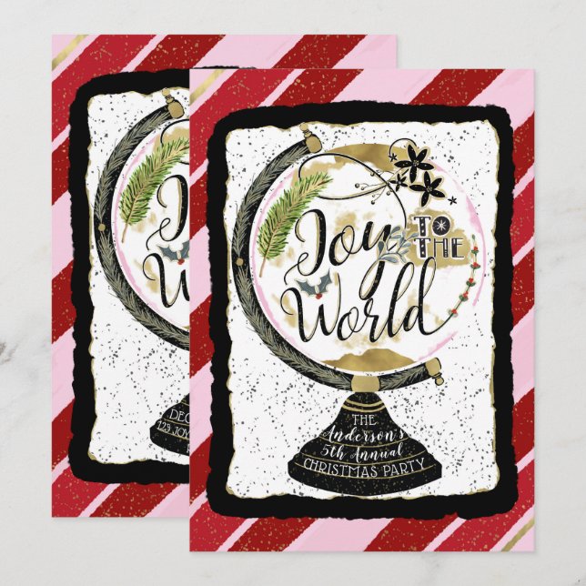 Invitation Joy to the World Global Holiday Pink & Red Party (Devant / Derrière)