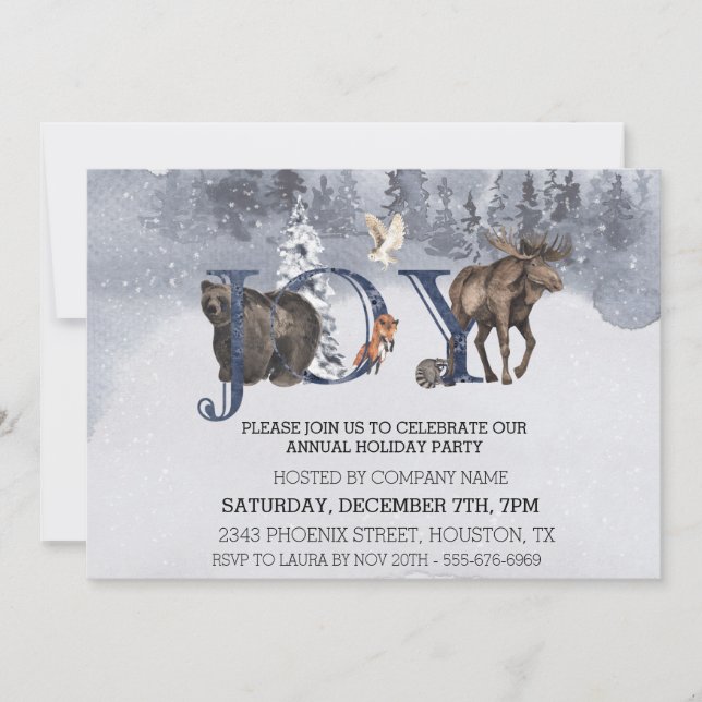 Invitation JOY Woodland Christmas Holiday Company Corporate (Devant)
