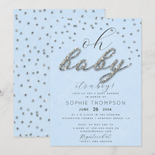Invitation Joyau classique Blue Parties scintillant Baby show
