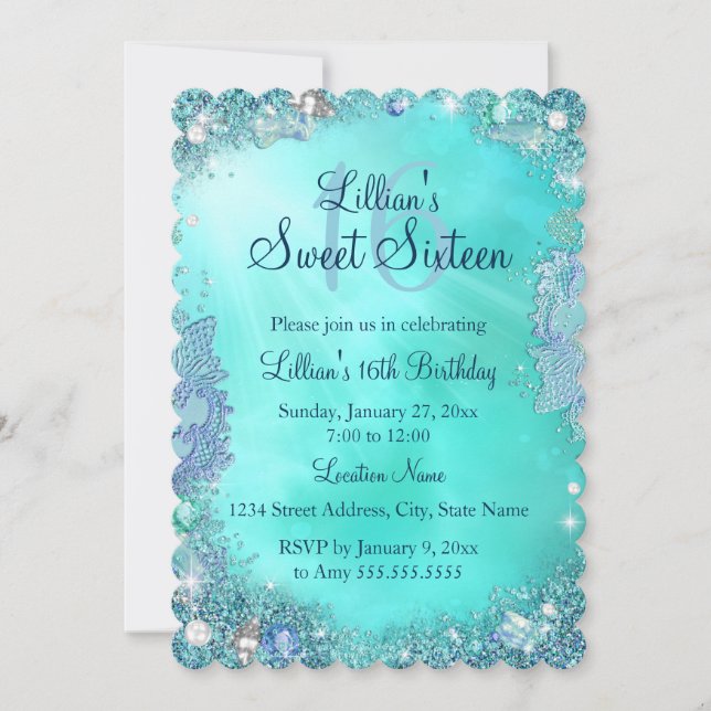 Invitation Joyau de l'océan turquoise Sweet 16 Anniversaire I (Devant)