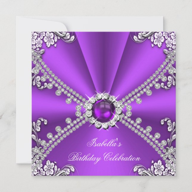 Invitation Joyau Diamant Faux Argent Violet Faux (Devant)