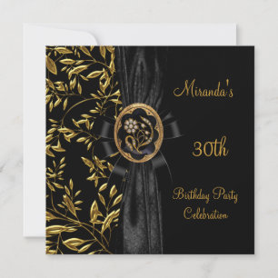 Invitation Joyau d'or 30e anniversaire Floral Black Bow