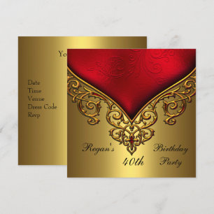 Invitation Joyau d'or rouge 40e Soirée d'anniversaire élégant