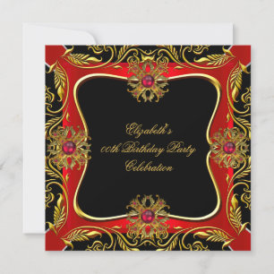 Invitation Joyau d'or rouge élégant Noir fête d'anniversaire