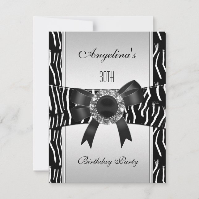 Invitation Joyau noir blanc Zèbre d'argent 30e anniversaire 2 (Devant)