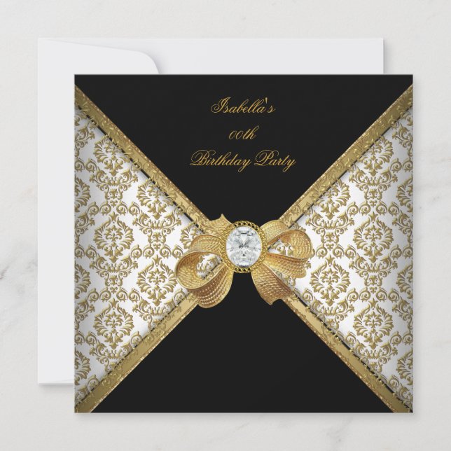 Invitation Joyau noir or blanc Damask Anniversaire Party 2 (Devant)