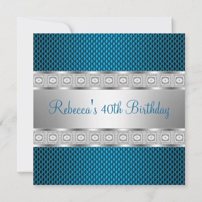 Invitation Joyau Turquoise élégant en argent 40e anniversaire (Devant)