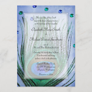Invitation Joyaux de paon Vintage Mariage bleu
