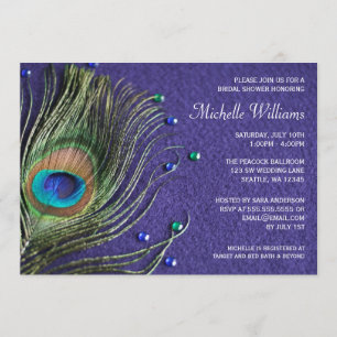 Invitation Joyaux de plumes de paon Fête de l'mariée violette