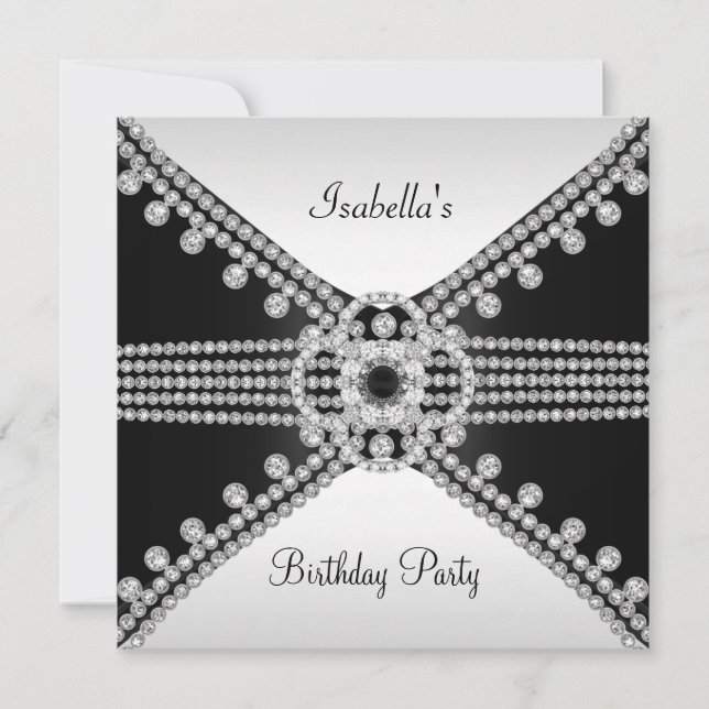 Invitation Joyaux Diamants Blancs Noirs Anniversaire (Devant)