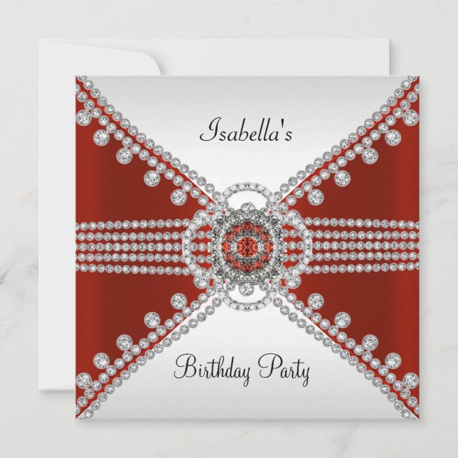 Invitation Joyaux en diamants blancs rouges fête d'anniversai (Devant)