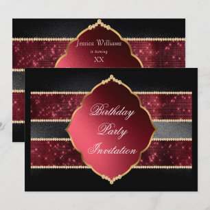 Invitation Joyaux rouge, noir et or décorés
