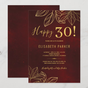 Invitation Joyeuse 30 élégante fête d'or et rouge 30e anniver