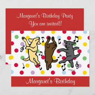 Invitation Joyeuse danse Labrador trio fête d'anniversaire Ro