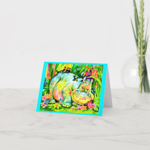 Invitation joyeuse fête d'anniversaire d'hippopotame coloré