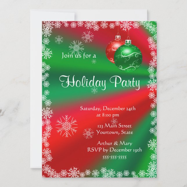 Invitation Joyeuse fête de vacances sur fond rouge et vert (Devant)