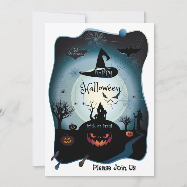 Invitation Joyeuse fête d'Halloween "Treat or Trick" Magique (Devant)