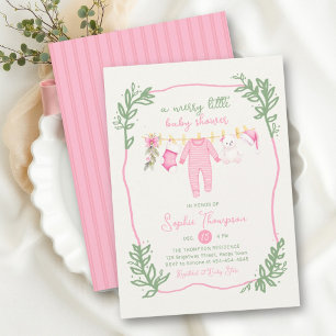 Invitation Joyeuse petite Baby Shower rose verte botanique po