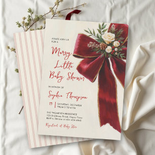 Invitation Joyeuse petite fête prénatale de Noël avec un nœud