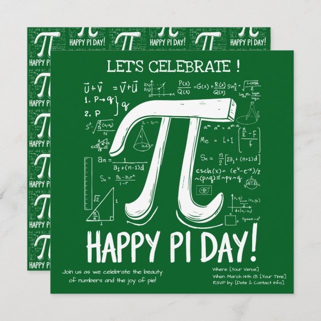Invitation Joyeuse Pi Day - Fun Math (Devant / Derrière)