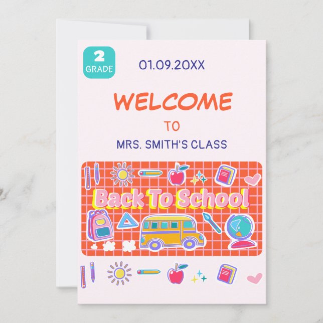 Invitation Joyeuse Rentrée! Message de l'enseignant (Devant)