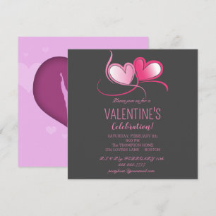 Invitation Joyeuse Saint-Valentin, doux cœurs roses, Invitat