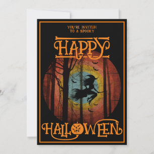 Invitation Joyeuse Sorcière Halloween Sur Broom Costume Party