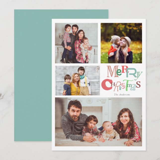 Invitation Joyeuse typographie de Noël 4 Photo Collage mignon (Devant / Derrière)