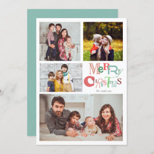 Invitation Joyeuse typographie de Noël 4 Photo Collage mignon