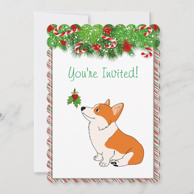 Invitation Joyeuses fêtes Caricature de Corgi gallois (Devant)