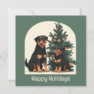 Invitation Joyeuses Fêtes Chiens Rottweiler
