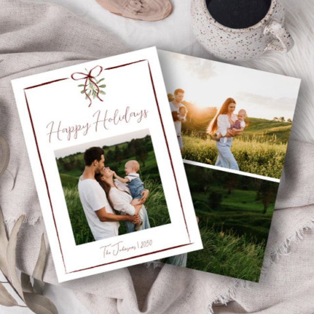 Invitation Joyeuses fêtes Main Rouge Tirée Bow Hiver 3 Photo (Créateur téléchargé)